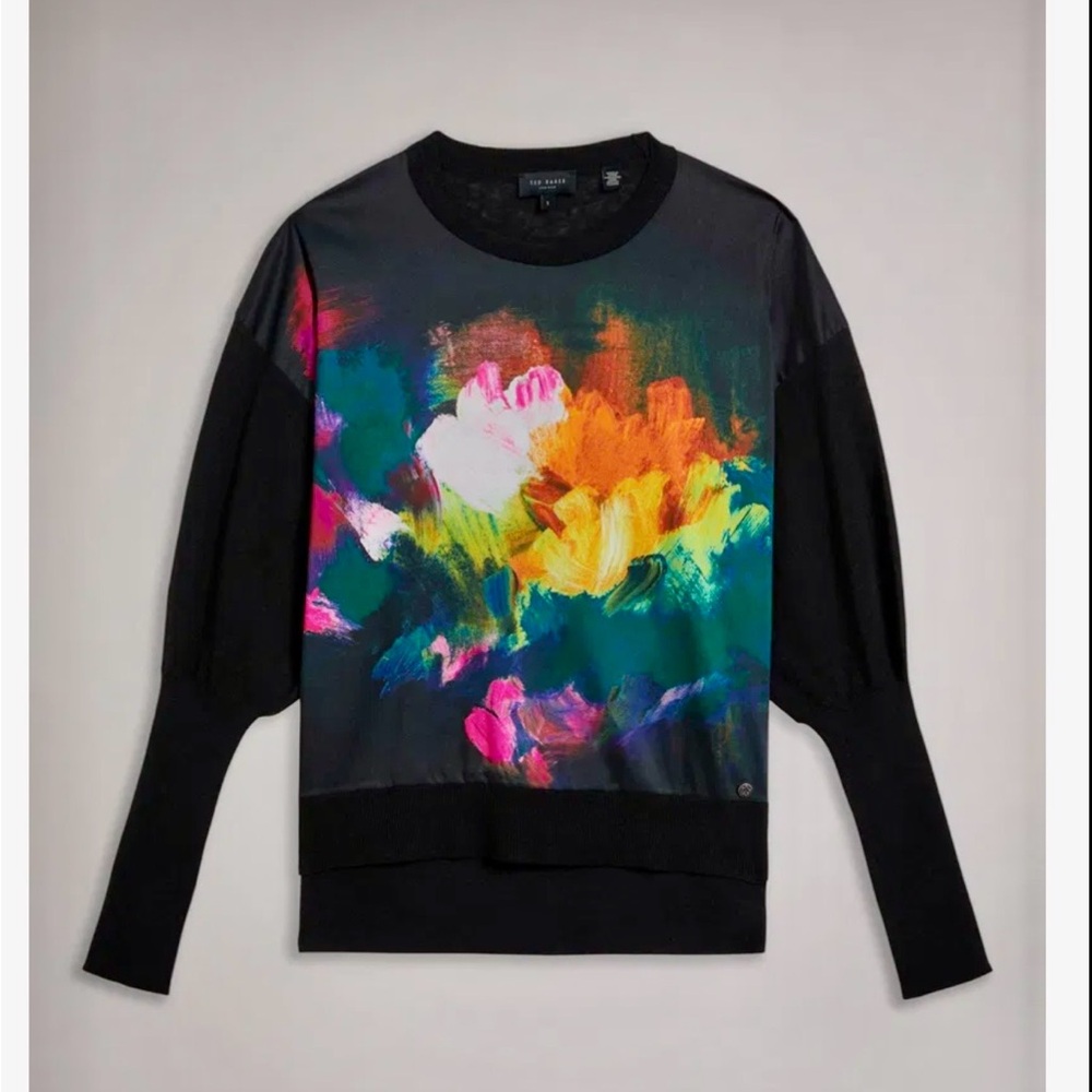 Ted Baker Black Sweater with Multicolor Floral Print